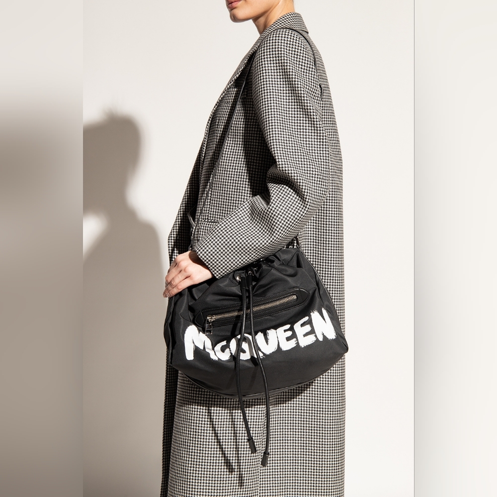 Alexander McQueen Medium The Bundle Grafitti Messenger Bag Black Orange White